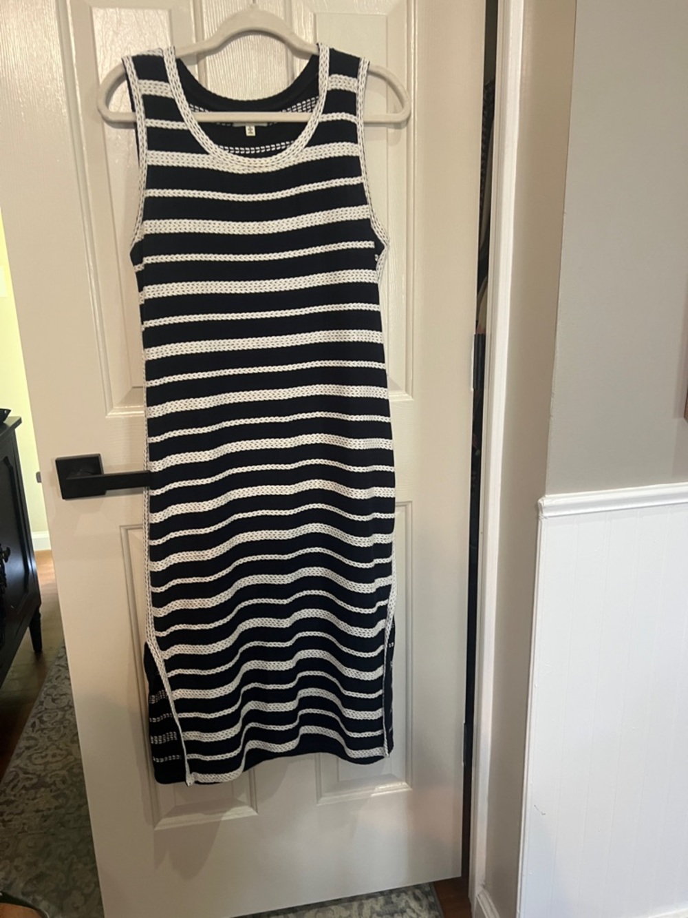 Max Studio Black and White Striped Knit Maxi Dress